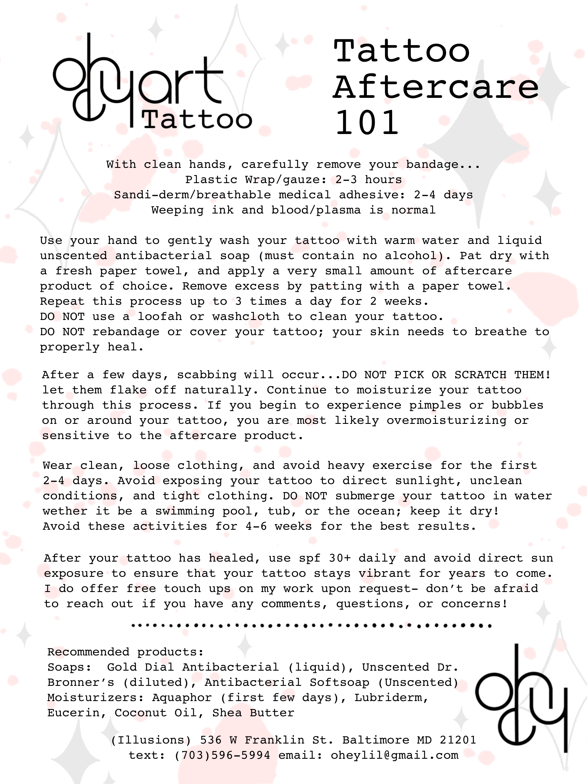 AFTERCARE | paradoxtattoogallery